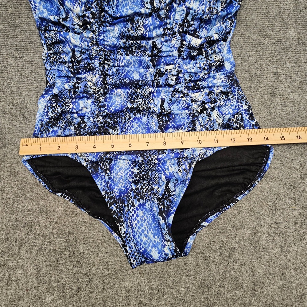 Swim Solutions One Piece Swimsuit Womens 8 Blue Snakeskin Tummy Control Shirred - Picture 8 of 9